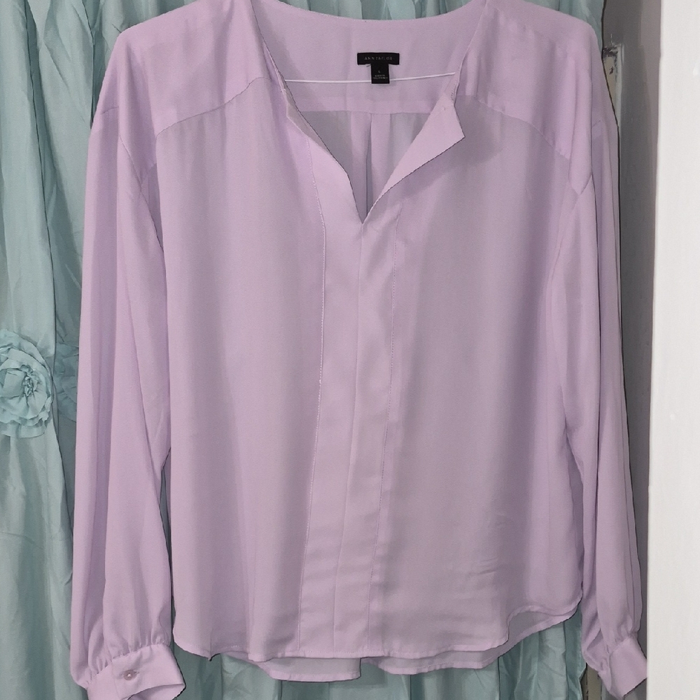Ann Taylor Soft Purple V-Cut Neckline Blouse Sz L